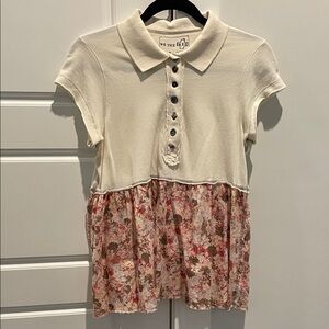 We The Free..Free People Cream and Pink Floral women’s Polo